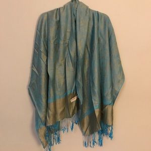 Turquoise & Gold Pashmina Silk Blend Scarf
